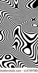  Black and White Background. Pattern With Optical Illusion. Distorted Lines.