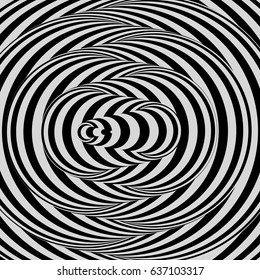 Black and white background. Pattern with optical illusion. Vector illustration.