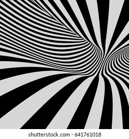 Black and white background. Pattern with optical illusion. Vector illustration.