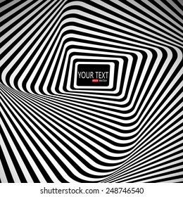 Black and white background with place for your text. Optical 3d Vector illustration.