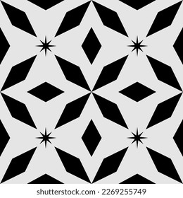 Black and white background. Printed fabric pattern. Patterned tiles. Ceramic patterned wall and floor tile.