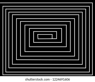 black and white background, rectangular illusion with black background and white line