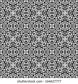 Black and white background, seamless lace pattern, elegant vector ornament