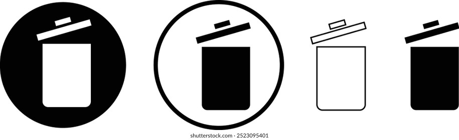 black and white background set of trash dustbin icon