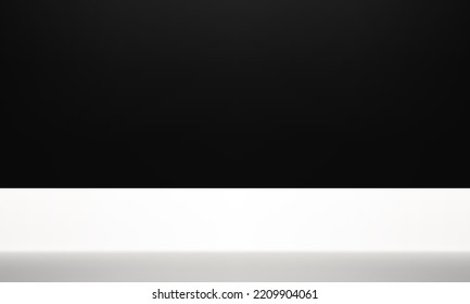 Fondo blanco y negro. Espacio para mostrar productos. Habitación en 3d. Habitación vacía con efecto de foco. Ilustración vectorial.