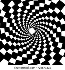 Black and white background. Spiral abstract pattern. Spiral, circle, square