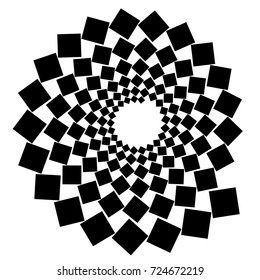 Black and white background. Spiral abstract pattern. Spiral, circle, square