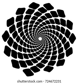 Black and white background. Spiral abstract pattern. Spiral, circle, square