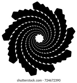 Black and white background. Spiral abstract pattern. Spiral, circle, square