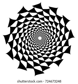 Black and white background. Spiral abstract pattern. Triangle, spiral, circle.