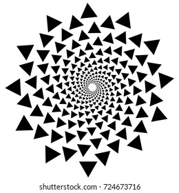 Black and white background. Spiral abstract pattern. Triangle, spiral, circle.
