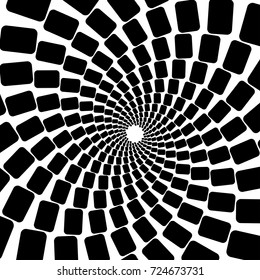 Black and white background. Spiral abstract pattern. Square, spiral, circle.