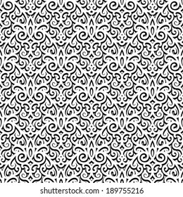 Black and white background, swirly lace, ornamental lattice, seamless vector pattern
