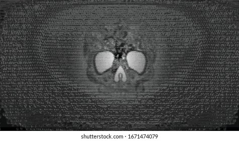 Black and white background with a symbol of death in the middle.