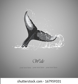 black and white background with the tail of a whale and sea surge