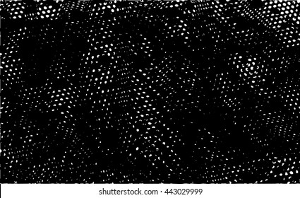 Black and white background texture with oval lines and dark dots, covered with structure with holes in shape of circles 

