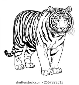 A black and white background the Tiger coloring page line art 