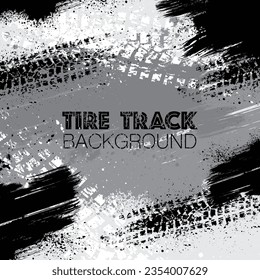 Black and white background with tire track and grunge splashes and ink blots