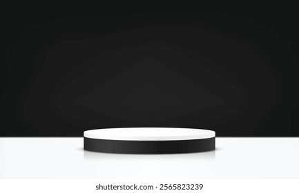 Black and white background vector 3d with podium. 3D abstract studio room with pedestal podium. Space for selling products on the website. Vector illustration.