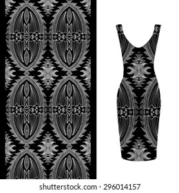 Black and white background. Vector fashion illustration, women's dress 
