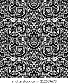 Black and white background, vector lattice ornament, vintage seamless pattern