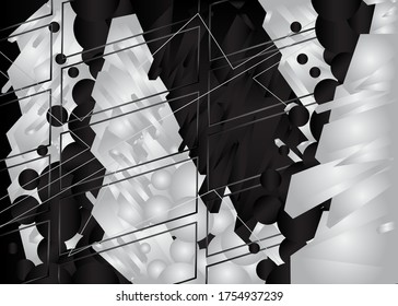 Black and white background. Vector luxury dark and light gradient geometric elements, lines and shapes.