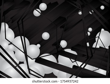 Black and white background. Vector luxury dark and light gradient geometric elements, lines and shapes.
