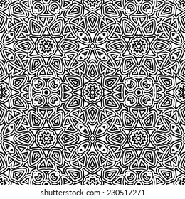 Black and white background, vector mosaic ornament, abstract seamless geometric pattern