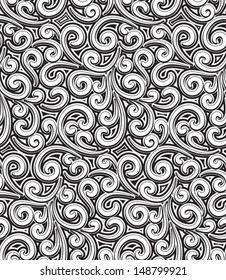 Black and white background, vector seamless pattern, vintage floral ornament