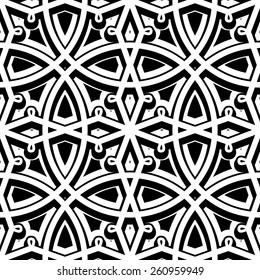 Black and white background, vector swirly ornament, vintage seamless pattern