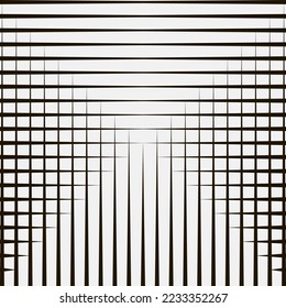 Black and white background with vertical and horizontal stripes of different thicknesses. Stripes superimposed on each other and intersect. Modern trendy design. Geometric patterns especially popular.