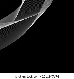 Fondo negro y blanco, ondas de líneas, fondo de pantalla abstracto, diseño vectorial