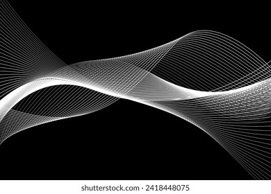 Black and white background, waves of lines, abstract wallpaper, vector design art
