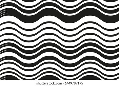 Black and white background with waves. Wavy lines of different thickness
Vector illustration