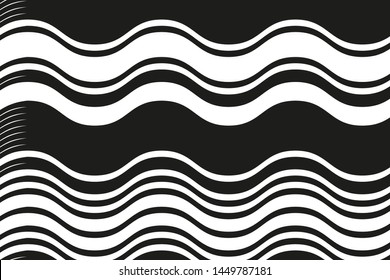 Black and white background with waves. Wavy lines of different thickness
Vector illustration