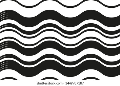 Black and white background with waves. Wavy lines of different thickness
Vector illustration