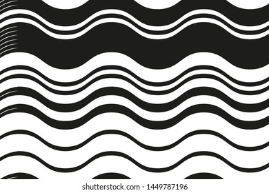 Black and white background with waves. Wavy lines of different thickness
Vector illustration
