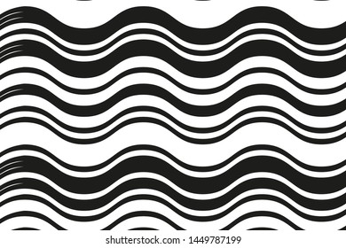 Black and white background with waves. Wavy lines of different thickness
Vector illustration
