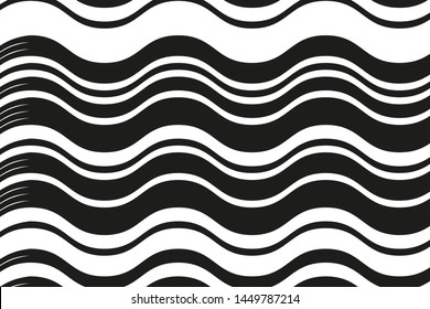 Black and white background with waves. Wavy lines of different thickness
Vector illustration