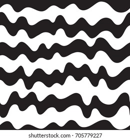 Black and white background with wavy stripes. Seamless vector pattern