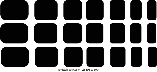 black and white background Zigzag line art, silhouette scalloped frames.Silhouette stickers circle, square, oval and rectangle labels, chevron, background. wavy edge rectangle	