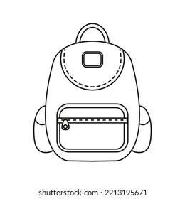 Icono de mochila en blanco y negro. Suministros escolares.