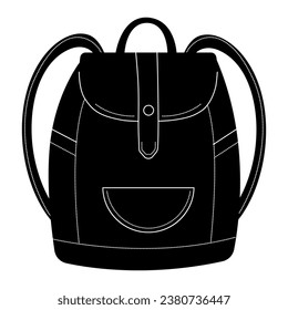 Black and white backpack, vector illustration of schoolbag and travel knapsack