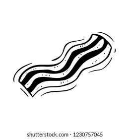 black and white bacon with doodle style on white background
