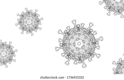 Black and white Bacteria and the inscription coronavirus COVID-2019 on a blue Abstract bokeh Light background vector design .