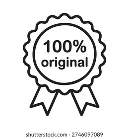 A black and white badge displaying one hundred percent originality