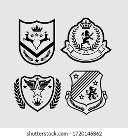 black and white badges for Embroidery and others, with a heraldic theme 
