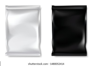 Black and white bags packaging in front view on white background.