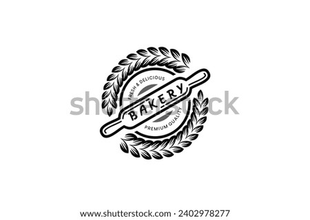 Black and white bakery logo design template, retro cake catering vector symbol