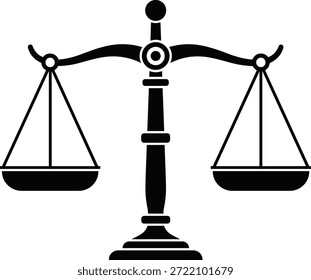 Icono de la escala de balance en blanco y negro, Ilustración vectorial para la justicia, ley, equidad, ícono de la escala de balance en blanco y negro, Ilustración vectorial para la justicia, ley, equidad,